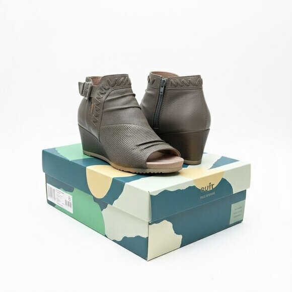 Earth Attalea Wedge Sandals 9.5 Light Blue Gray Leather Boho Comfort Shoes - Picture 4 of 15